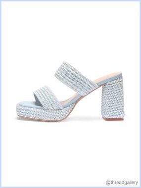 Raffia Heeled Sandals Slip On Open Toe Chunky Platform Double Strap